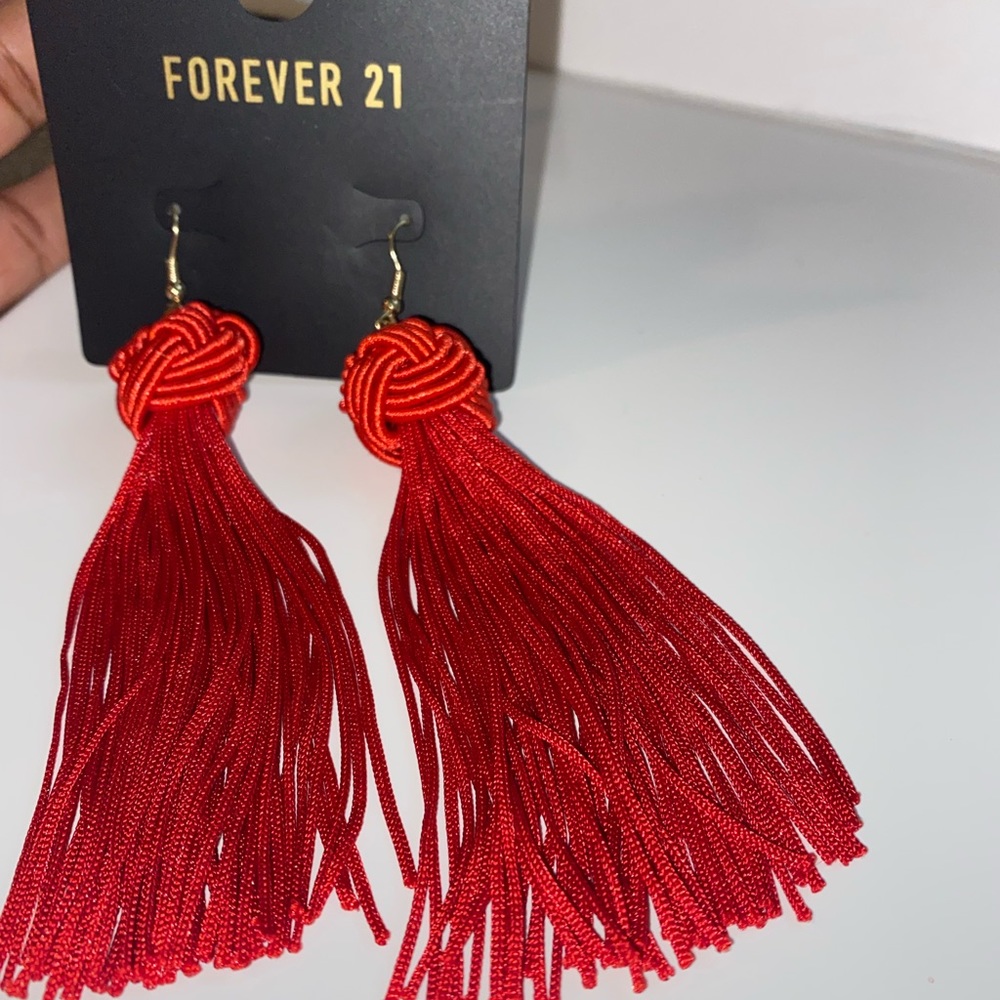 Red tassel dangle earrings!!!